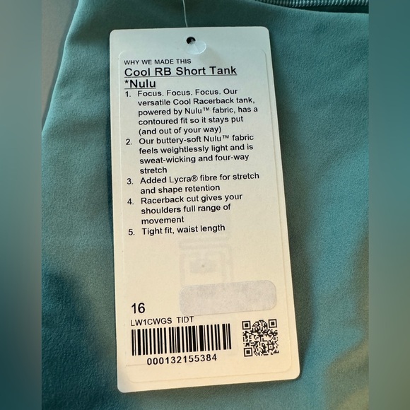 NWT Lululemon Cool Racerback Shorter Length *Nulu in Tidewater Teal - Picture 3 of 5